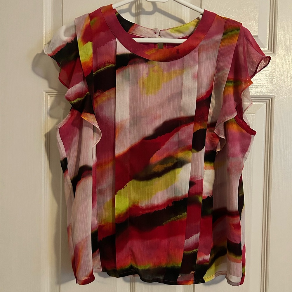 DKNY Pink and Yellow Abstract Blouse